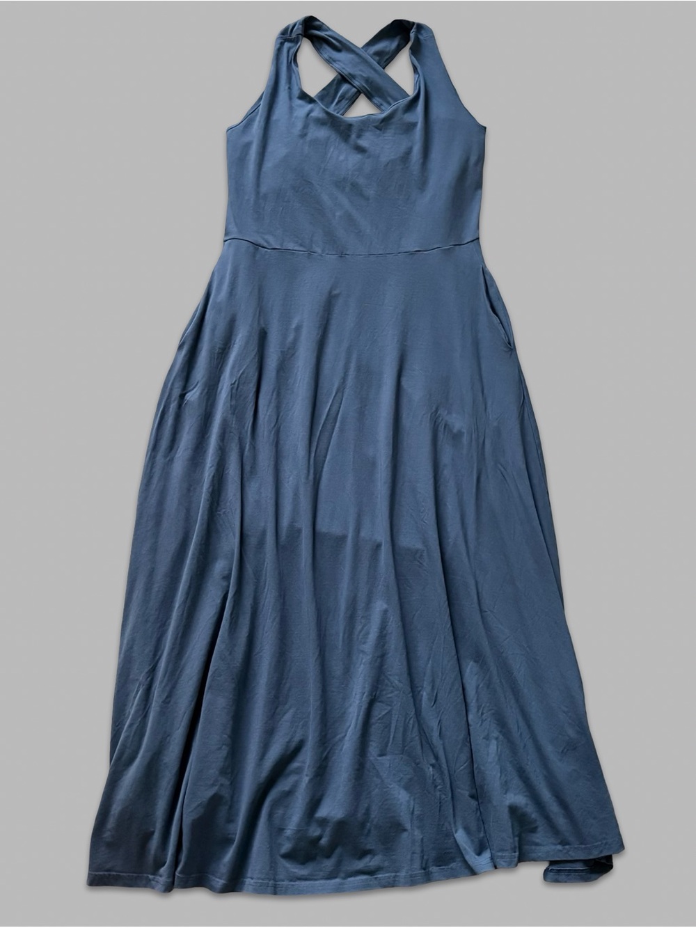 Pact Fit & Flare Open Back Maxi Dress XL Organic Cotton Blue Pockets